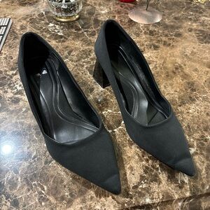 Zara Womens Black Fabric Square Block Heel Pump Heels Sz US 9 EU 40